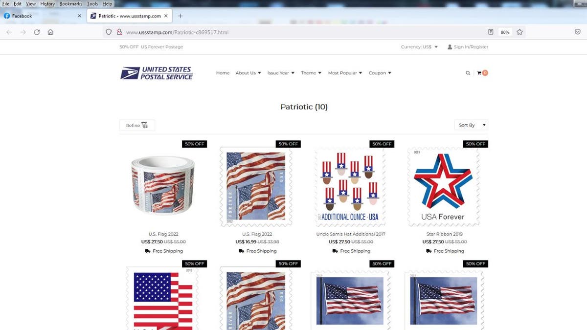 Website showing fake stamps