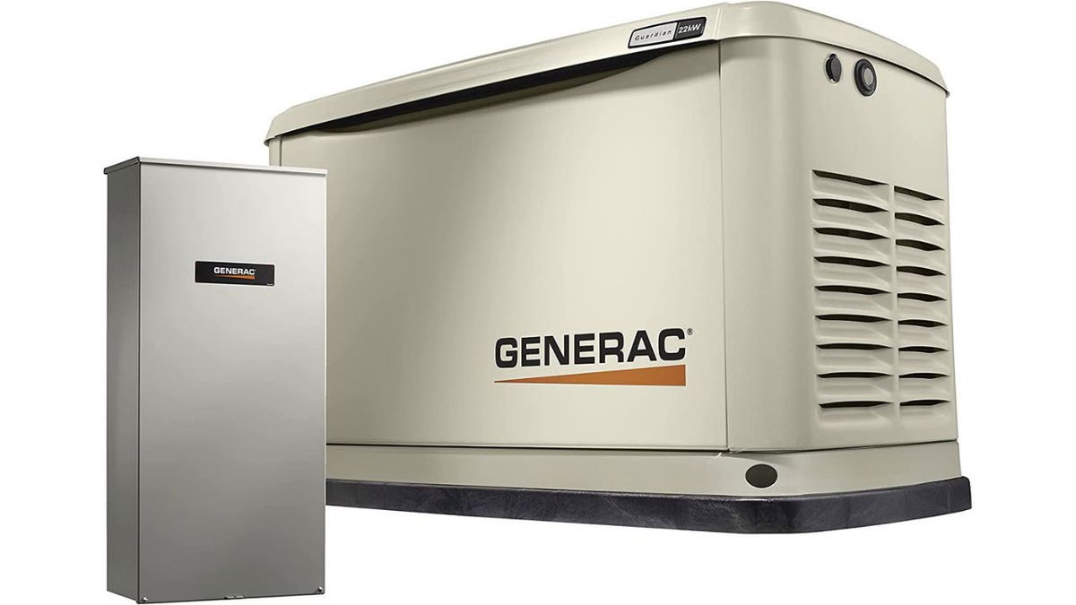 Sand colored generator used as a backup power supply.