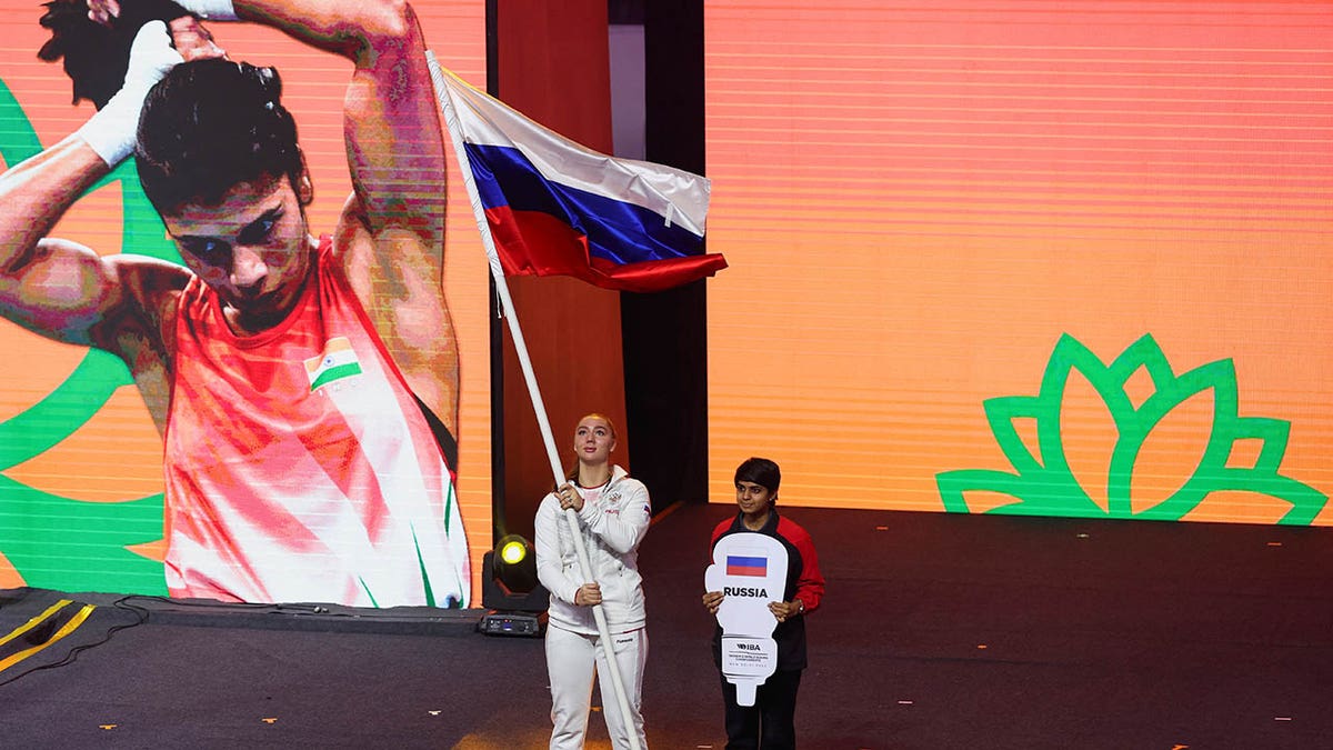 Russia's flag-bearer at the Women's Boxing World Championship
