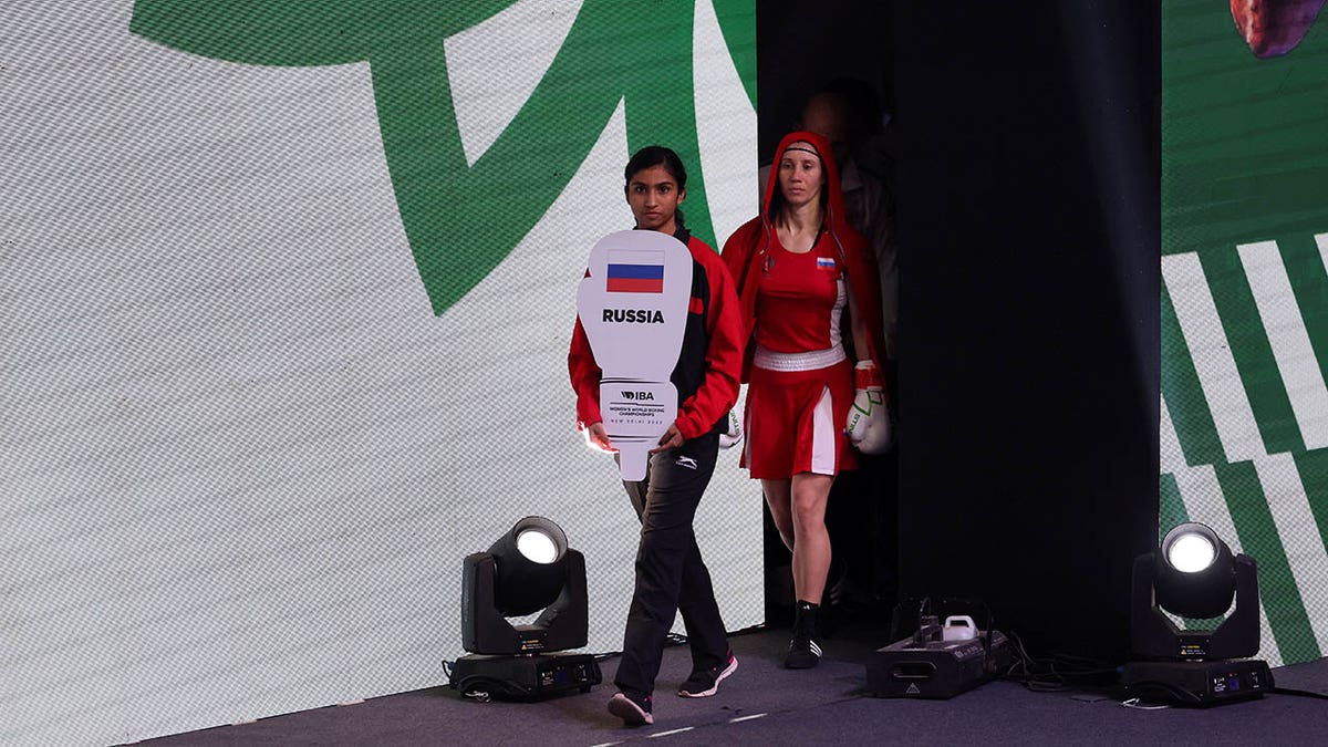 Russian boxer Anna Aedma before her match at the Women's World Boxing Championship