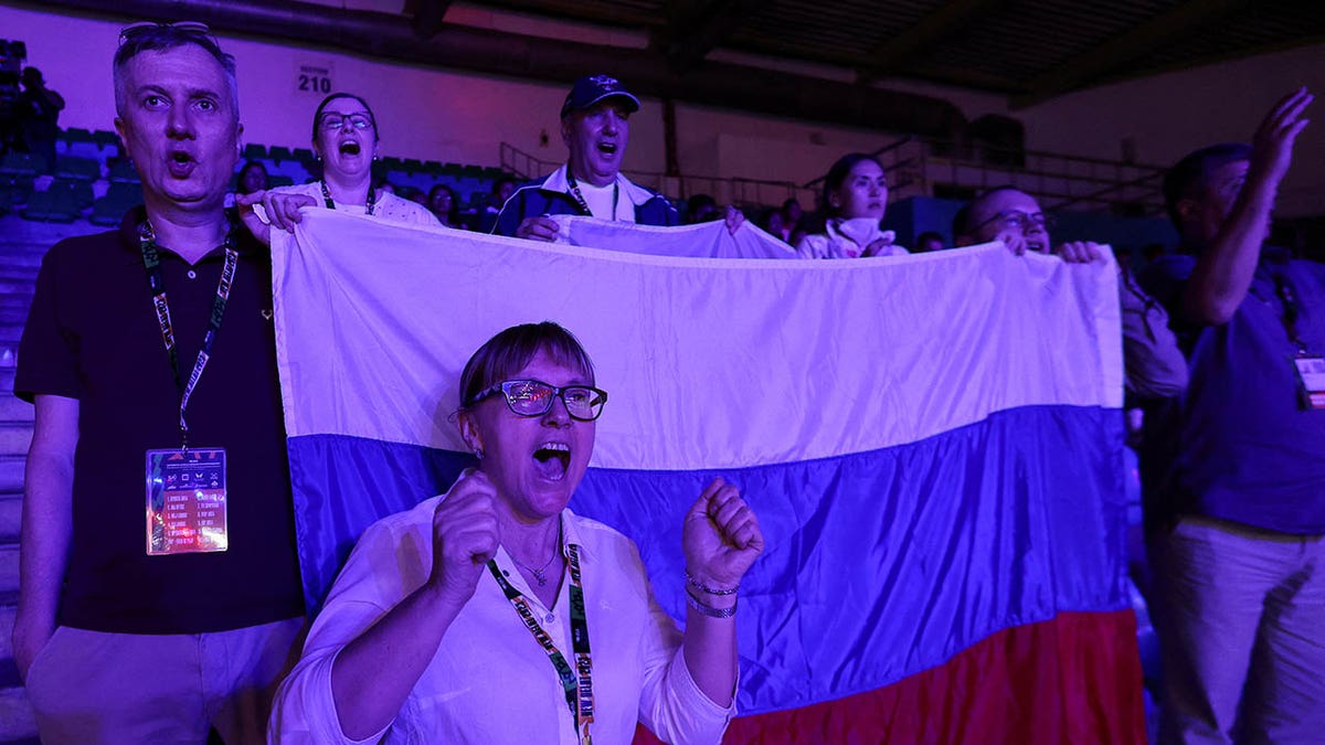Russian fans cheer at the Women's World Boxing Championships