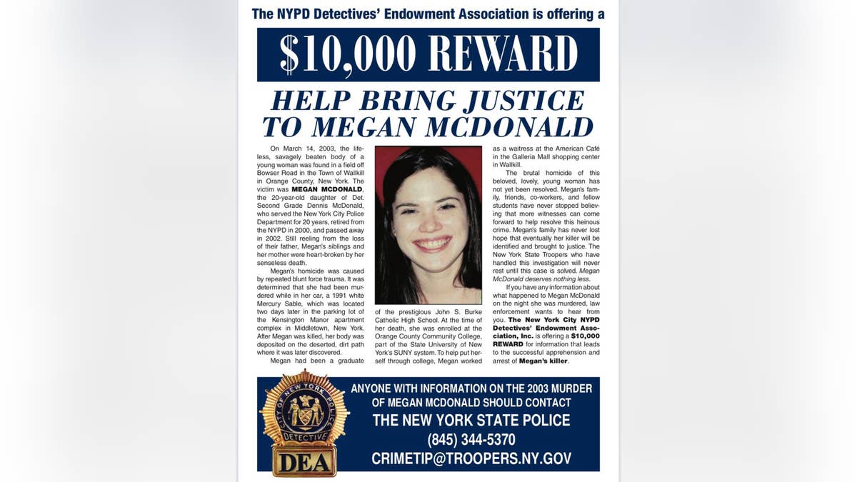 The New York City Detective’s Endowment Association's poster for a reward in Megan McDonald's murder
