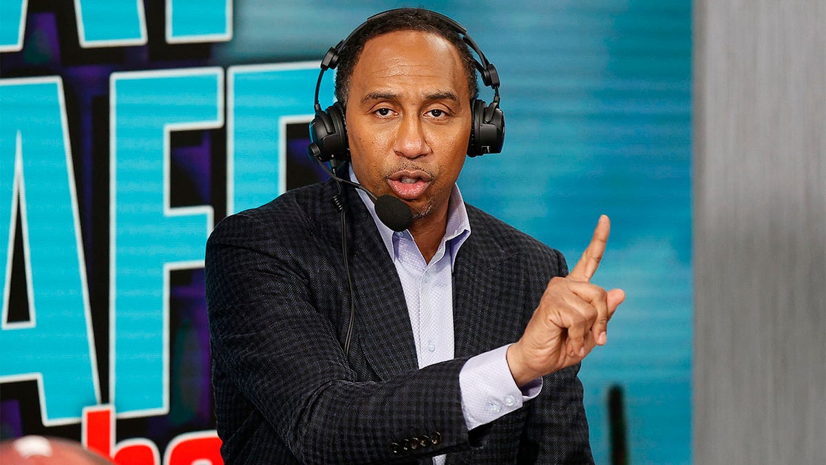 Stephen A. Smith speaks at the Super Bowl