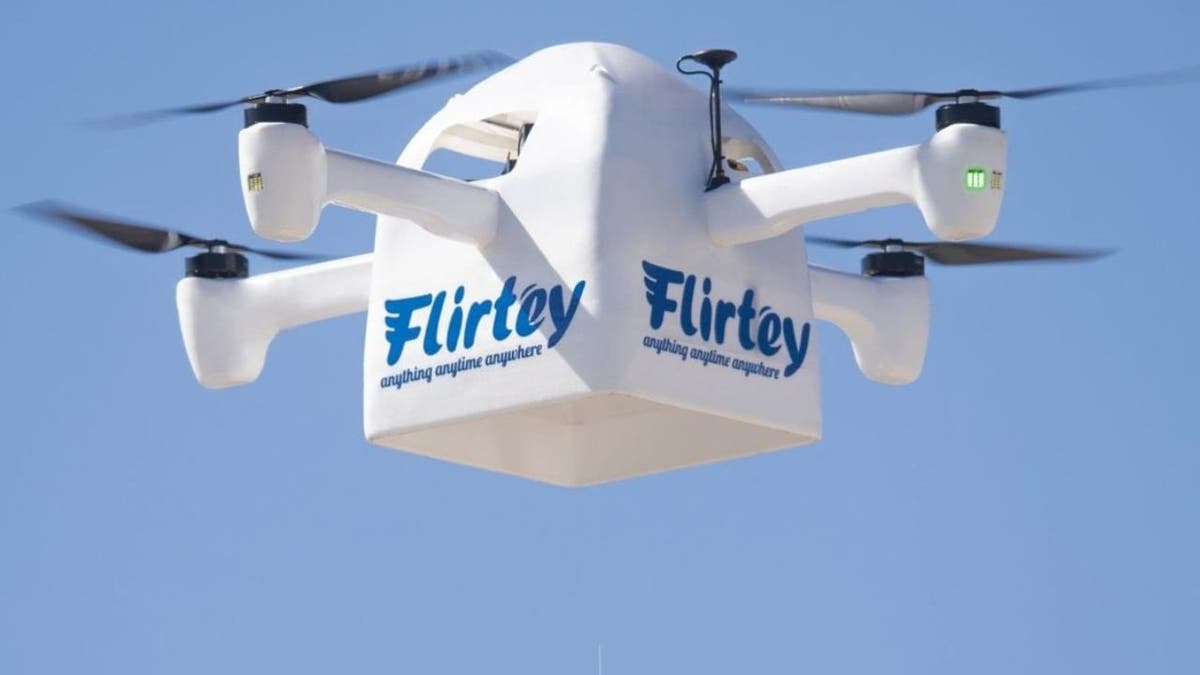 Flirtey drone in sky