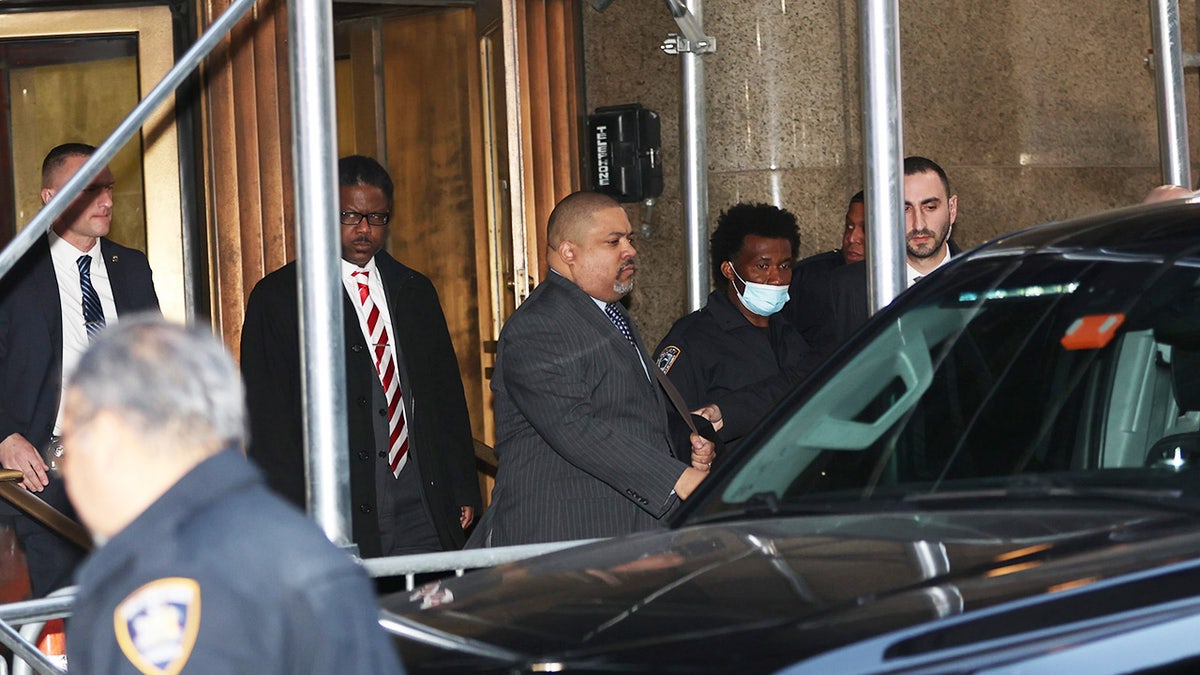 Manhattan District Attorney Alvin Bragg is seen leaving the Manhattan courthouse on March 30, 2023, in New York City.