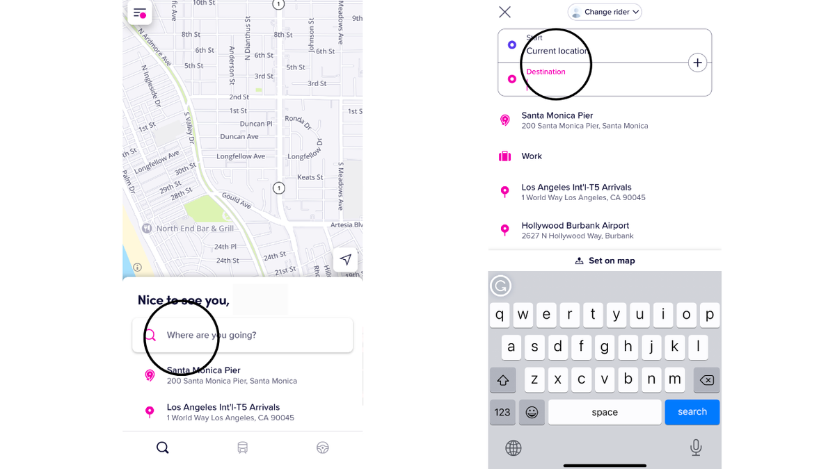 Screenshot of Lyft tabs