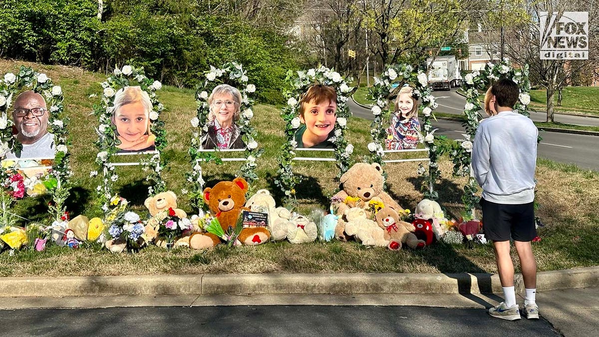 Memorials for the six victims who were killed in a mass shooting are placed outside of The Covenant School