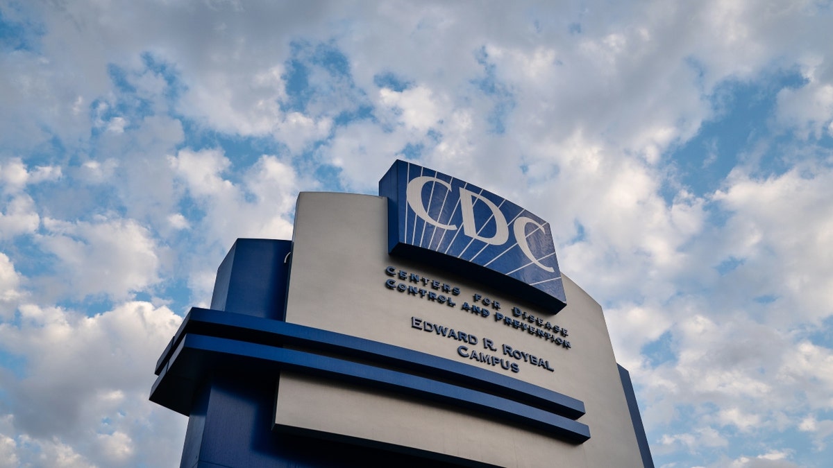 Signage stands outside the Centers for Disease Control and Prevention (CDC) headquarters 