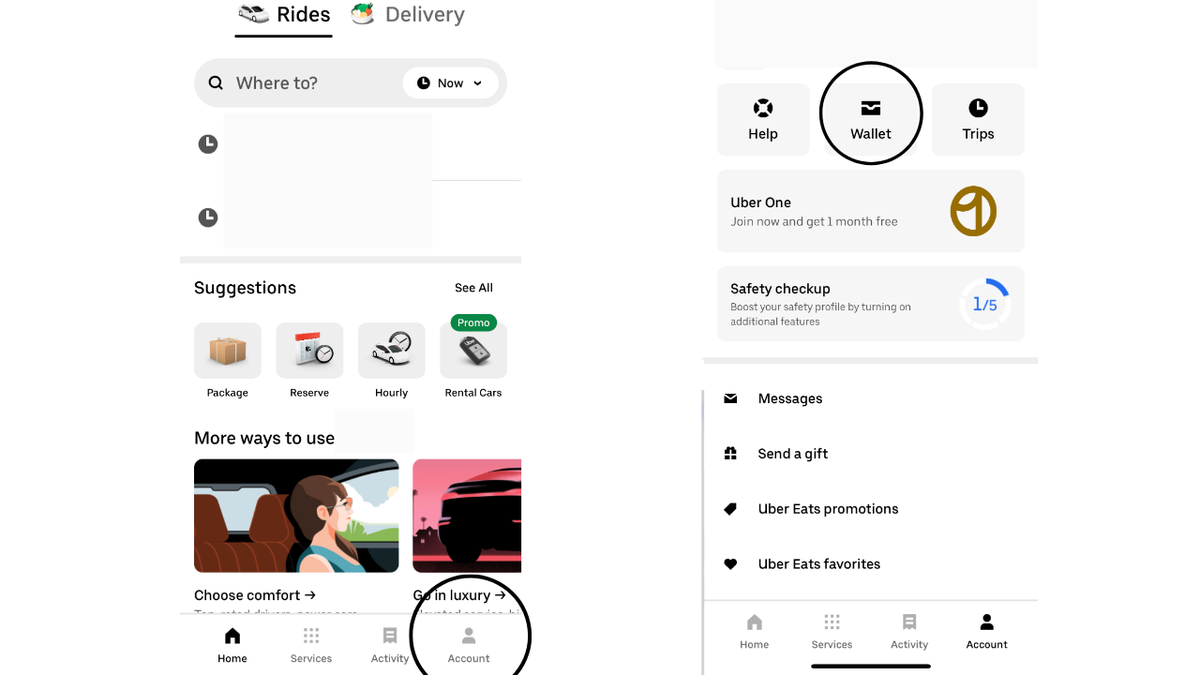 Uber wallet options