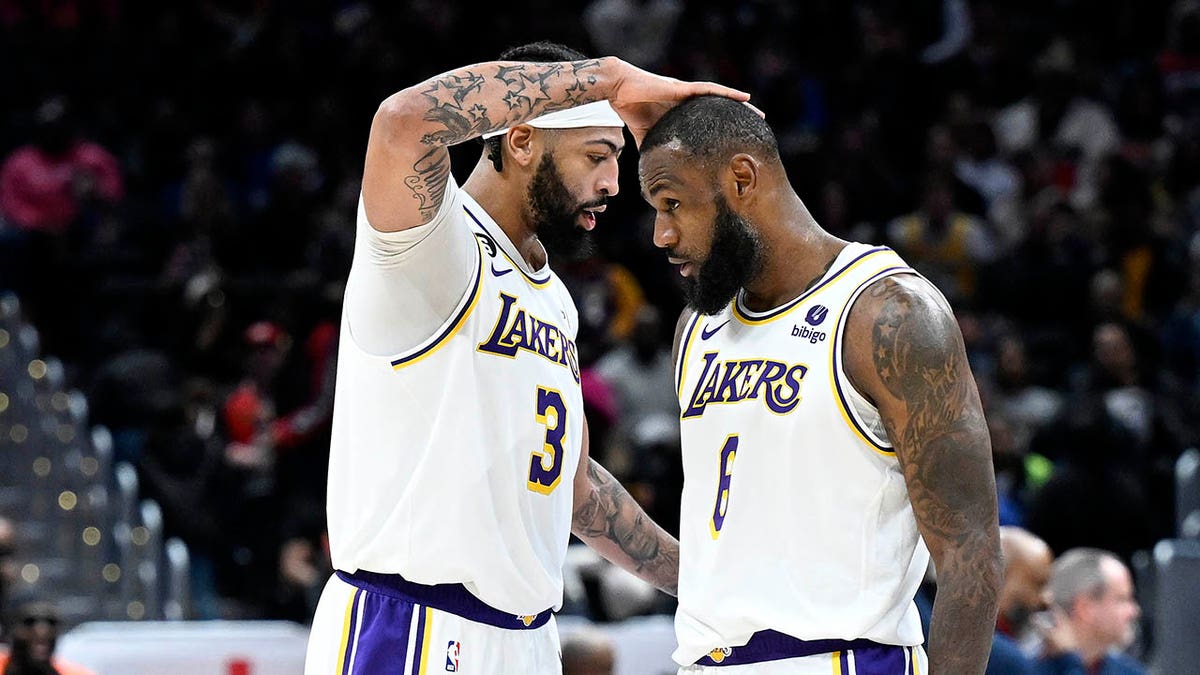 Anthony Davis and LeBron James of the Los Angeles Lakers celebrate News  Photo - Getty Images