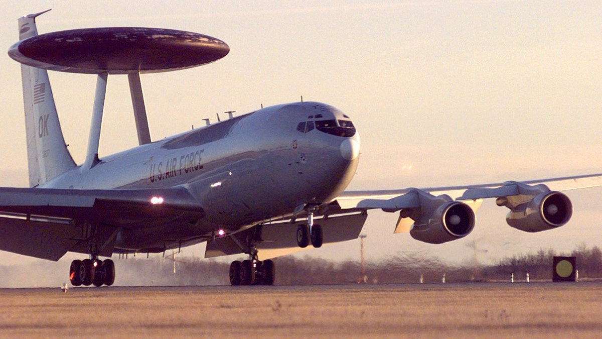 An E-3 Sentry airborne warning and control system (AWACS) lands