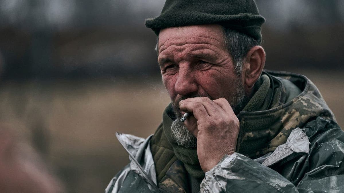 Ukrainian soldier smoking