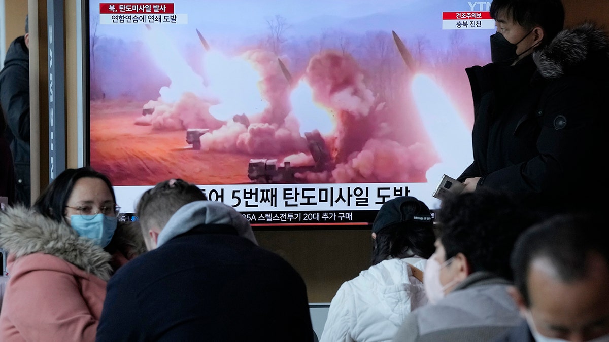 Missiles launching during a news broadcast
