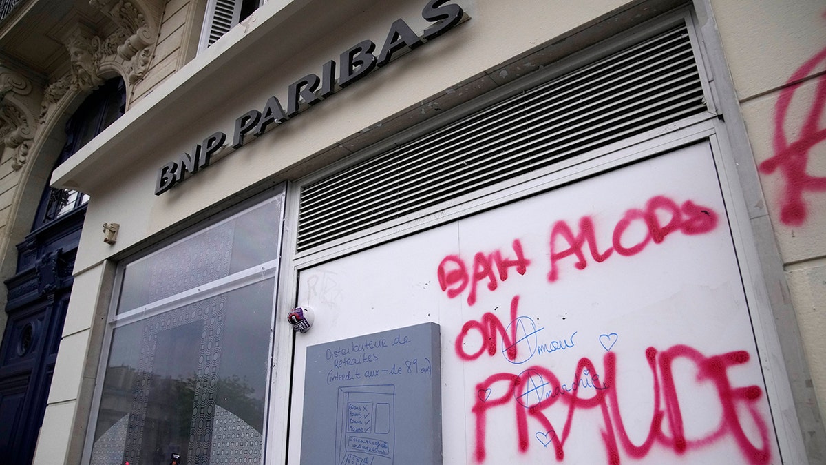 Paris bank with graffiti