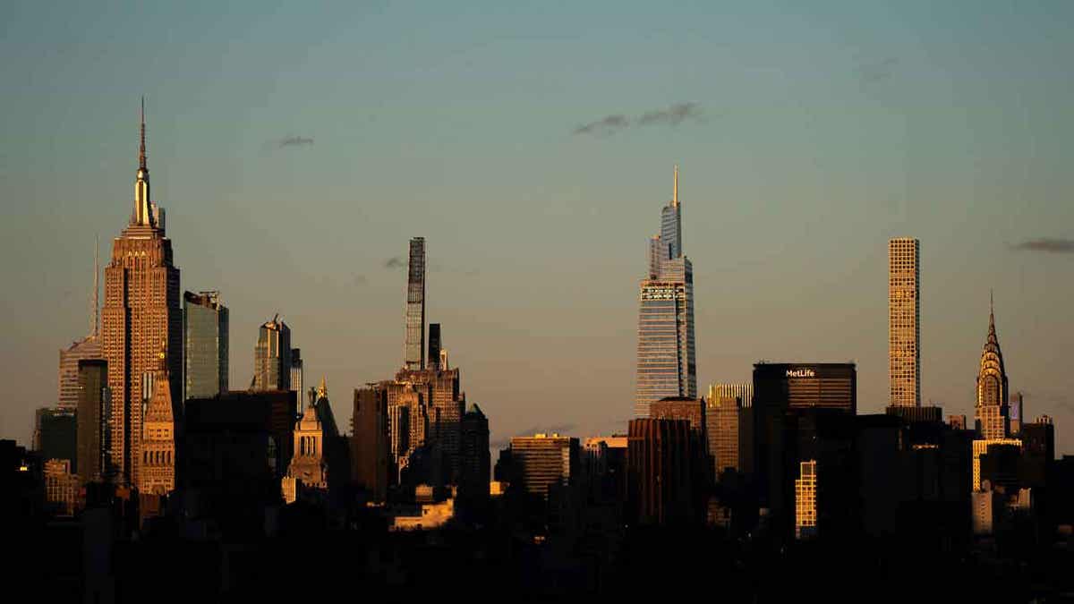 New York City skyline at sunset in Nov. 2022
