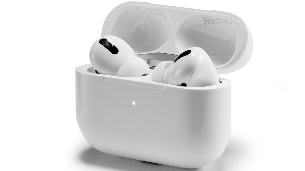 A pair of Apple AirPods Pro in a case