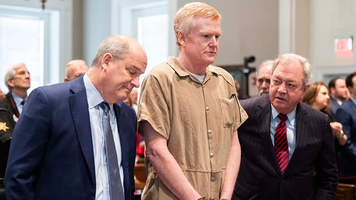 Alex Murdaugh attends his sentencing wearing a tan jumpsuit and handcuffs.