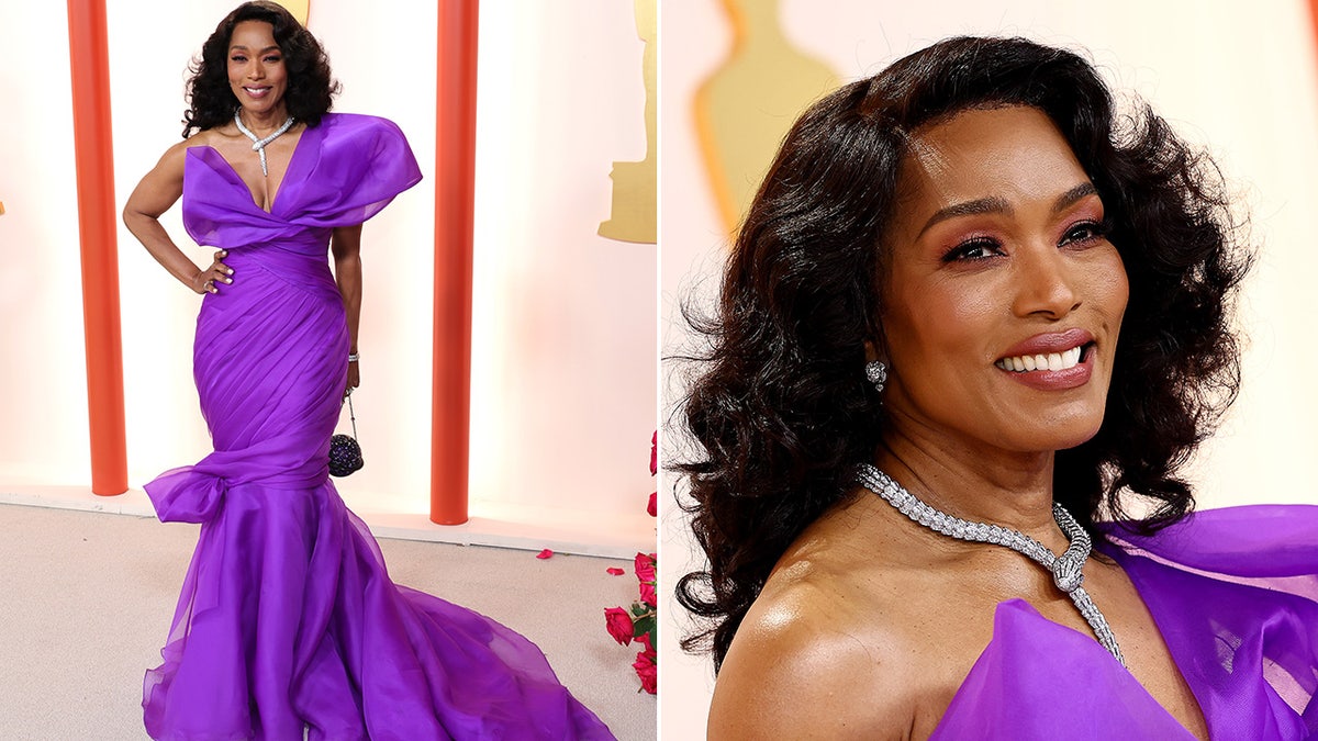 Angela Bassett in purple at the Oscars