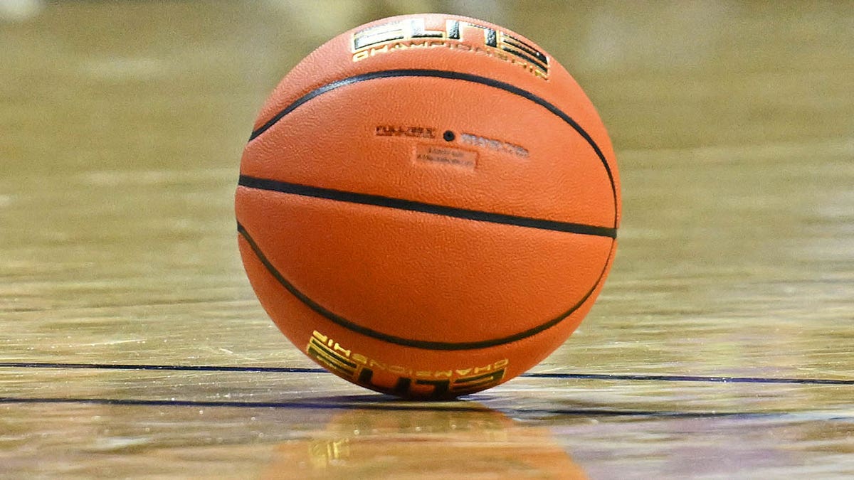 A basketball on the floor