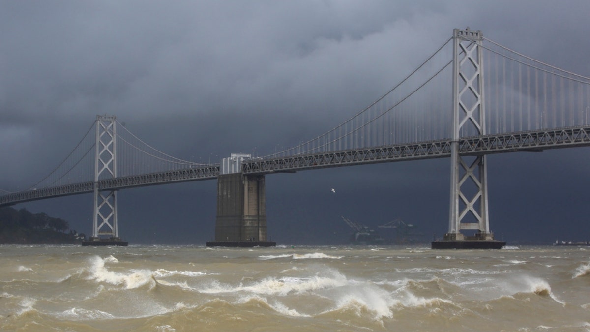 High winds create large waves along The Embarcadero in San Francisco