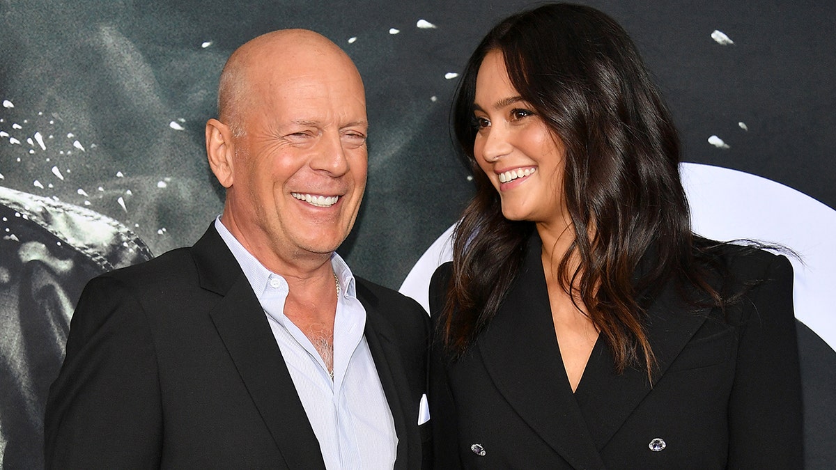 Bruce Willis and Emma Heming Willis at the premiere of Glass in New York
