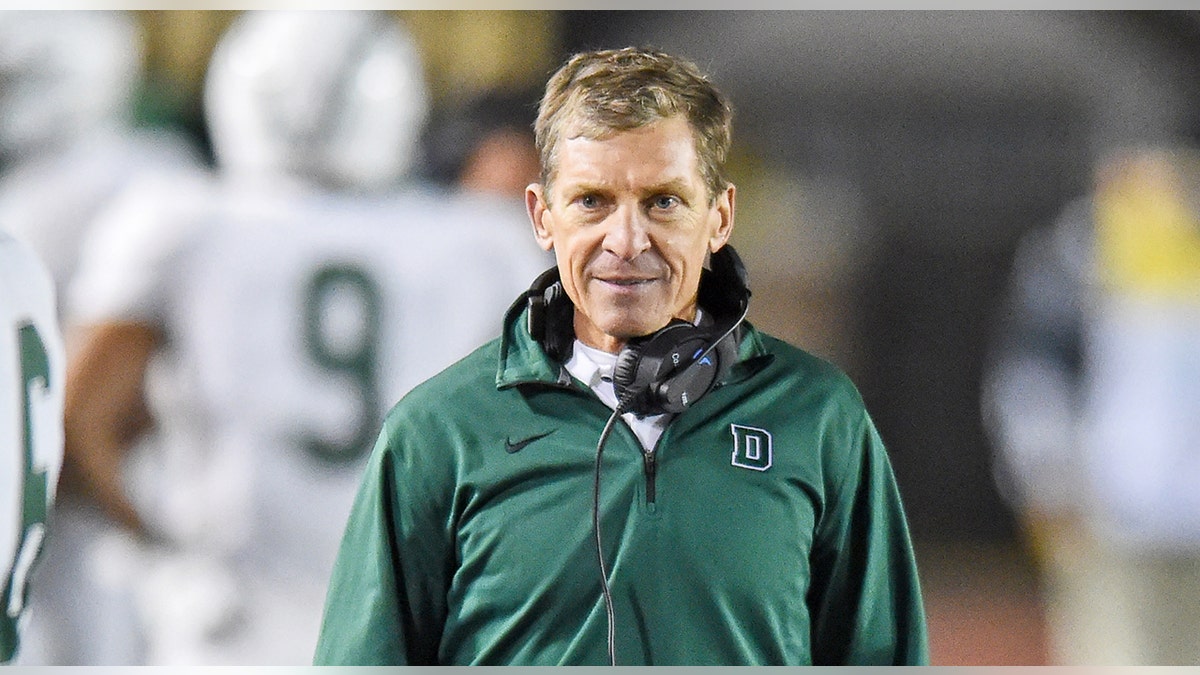 Dartmouth Big Green head coach Buddy Teevens looks on during the game between the Penn Quakers and the Dartmouth Big Green on October 4, 2019 at Franklin Field in Philadelphia, PA.