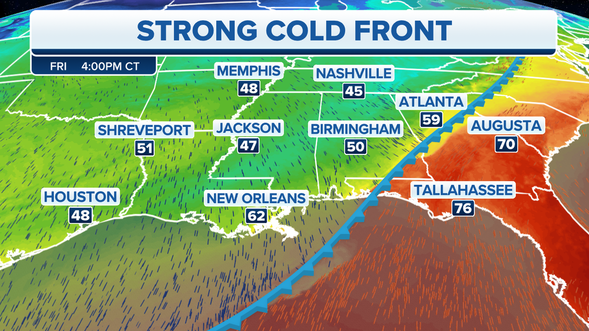 A strong cold front over the Gulf Coast