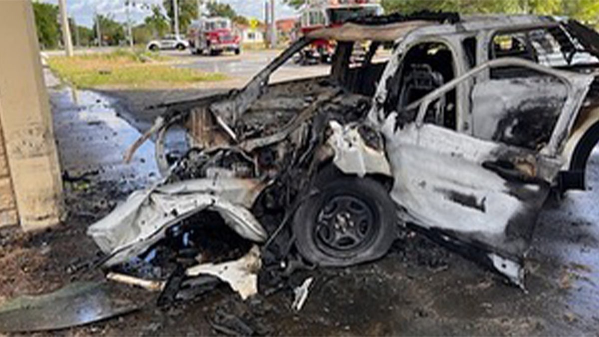 Burnt up deputy patrol vehicle