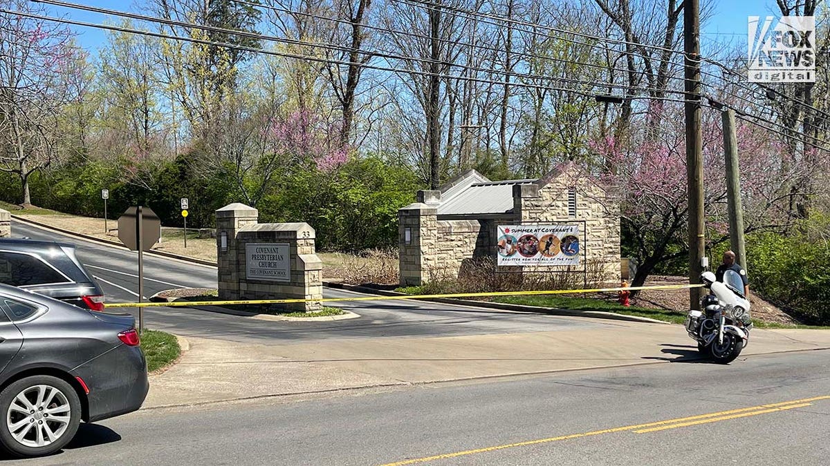 Police cordon off an area after reports of a shooting at The Covenant School.