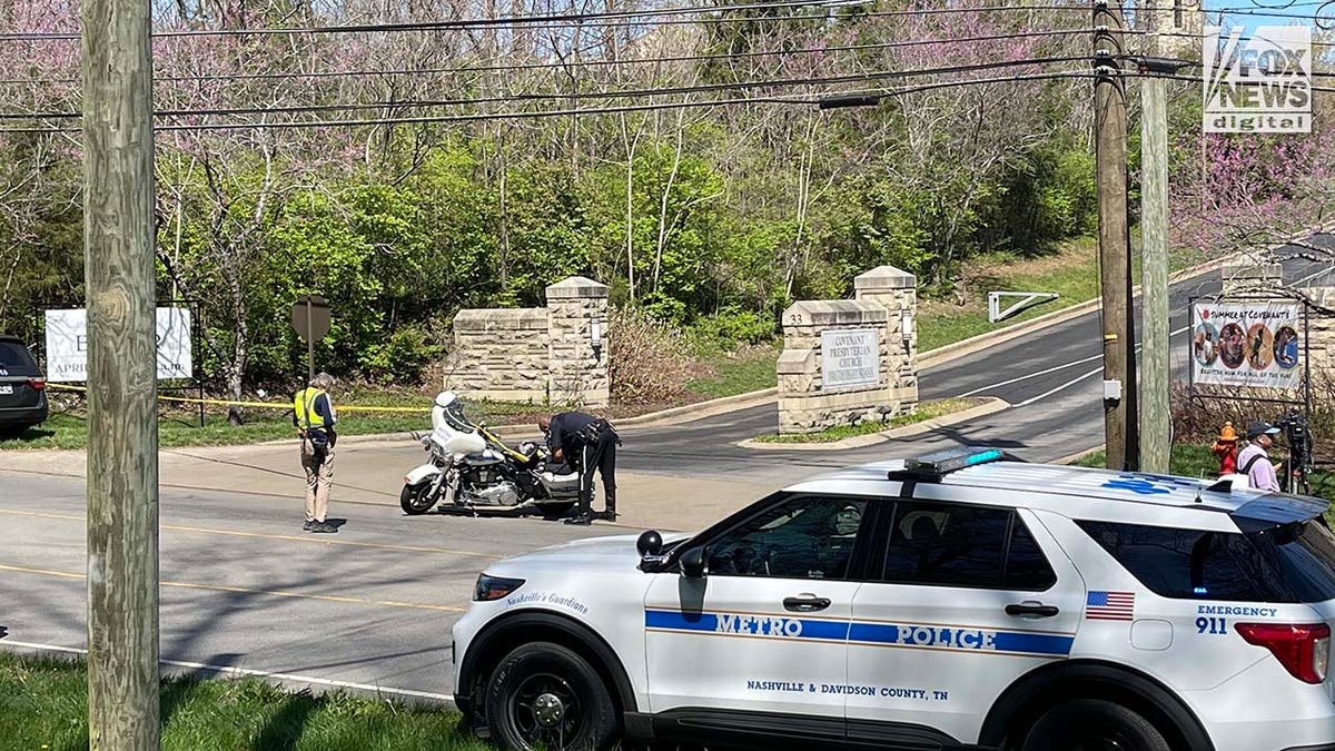 Police cordon off an area after reports of a shooting at The Covenant School.