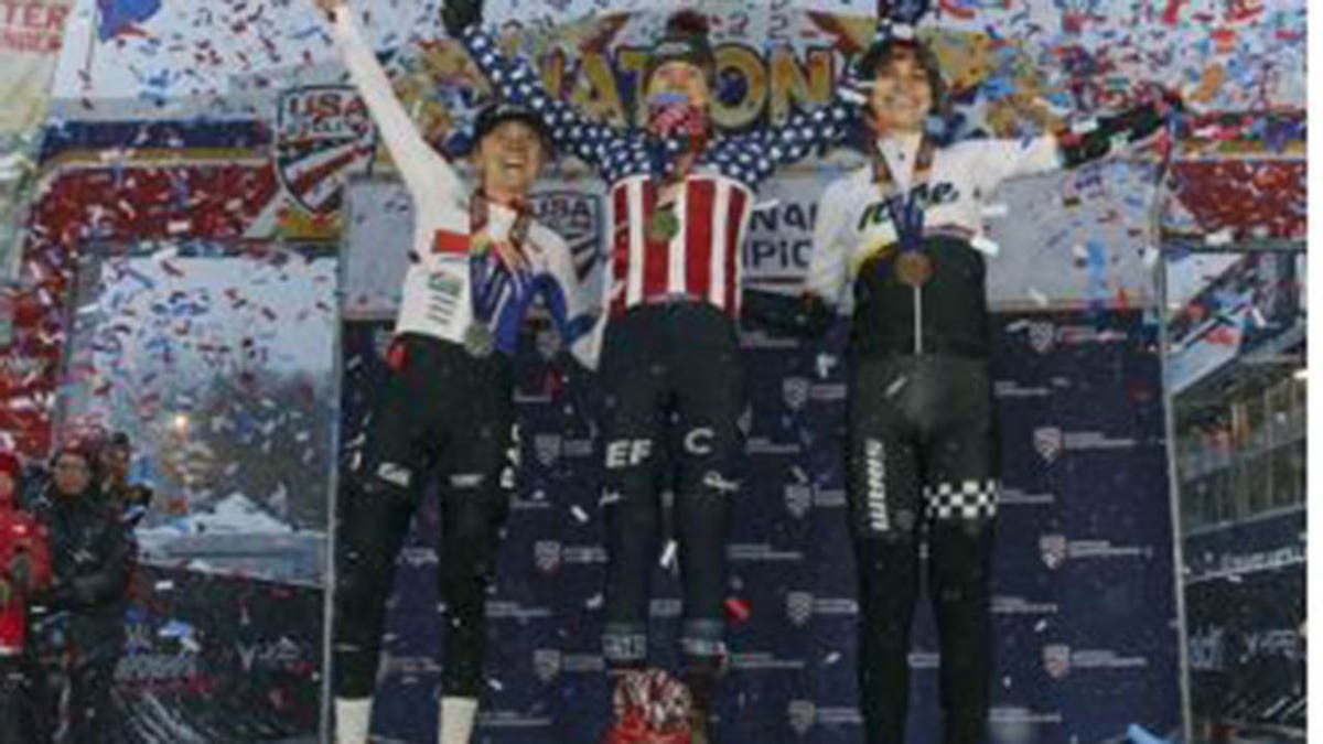 The podium at the 2022 USA Cycling Cyclocross National Championships 