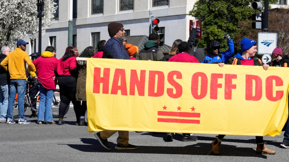 Washington, D.C., protesters in front of a Senate building