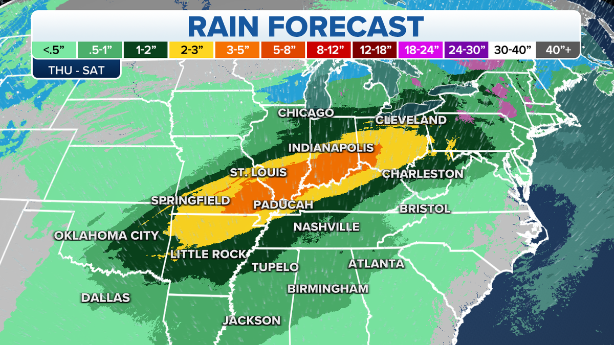 Rain forecast in the eastern U.S.