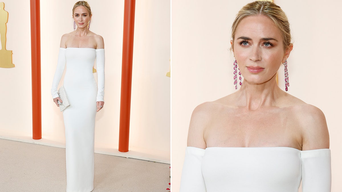 Emily Blunt wears white strapless gown at Academy Awards