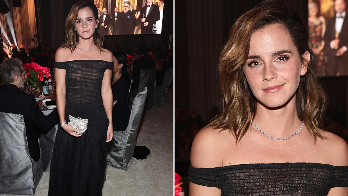 Emma Watson attends the Oscar watch party