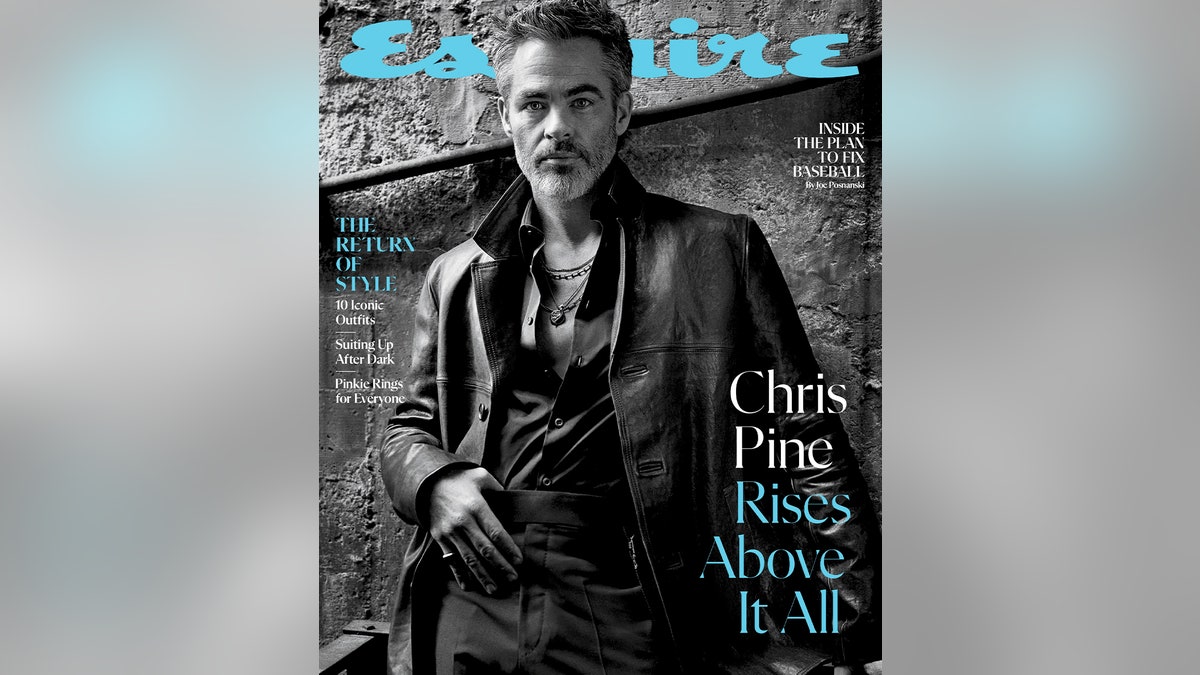 Black and white photo of Chris Pine on Esquire Magazine cover