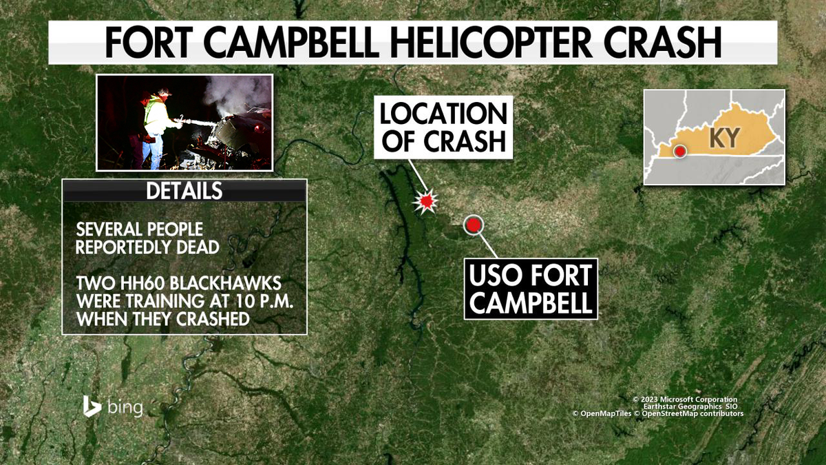 Map of helicopter crash near Fort Campbell