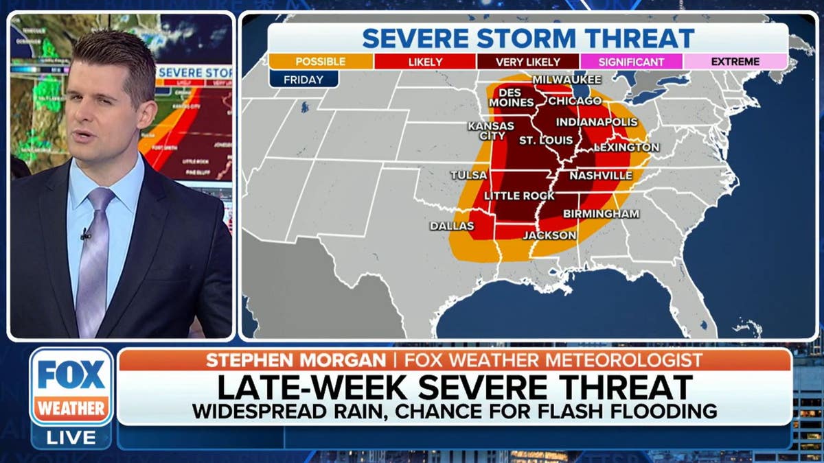 FOX Weather map showing severe storm threat