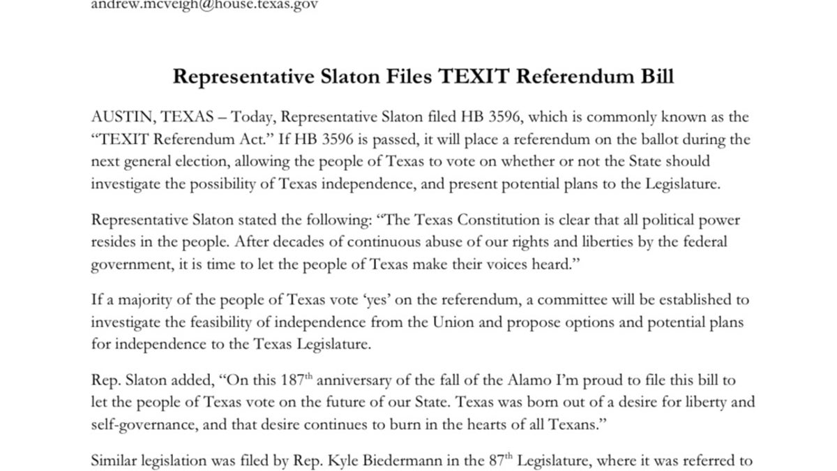 Texas State Representative Introduces Bill To Vote On Secession | Fox News