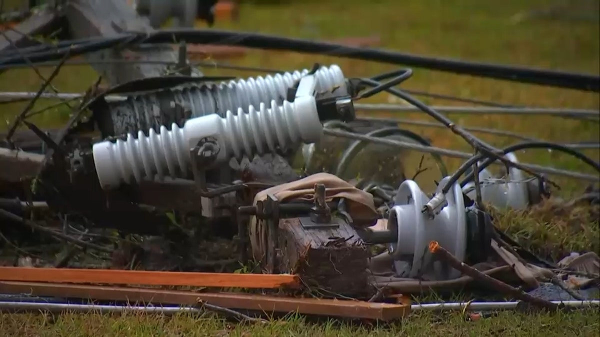 downed power lines and other debris in Troup County, Georgia