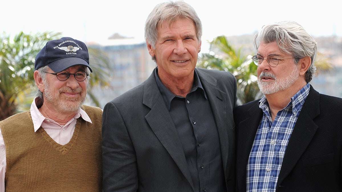 Harrison Ford, Steven Spielberg and George Lucas at the premiere of "kingdom of the crystal skull" at the Cannes Film Festival in 2008