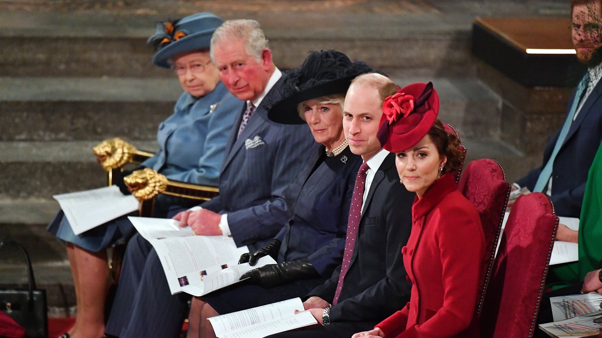 Queen Elizabeth, King Charles, Queen Consort Camilla, Prince William, Kate Middleton at Commonwealth Day service in 2020.