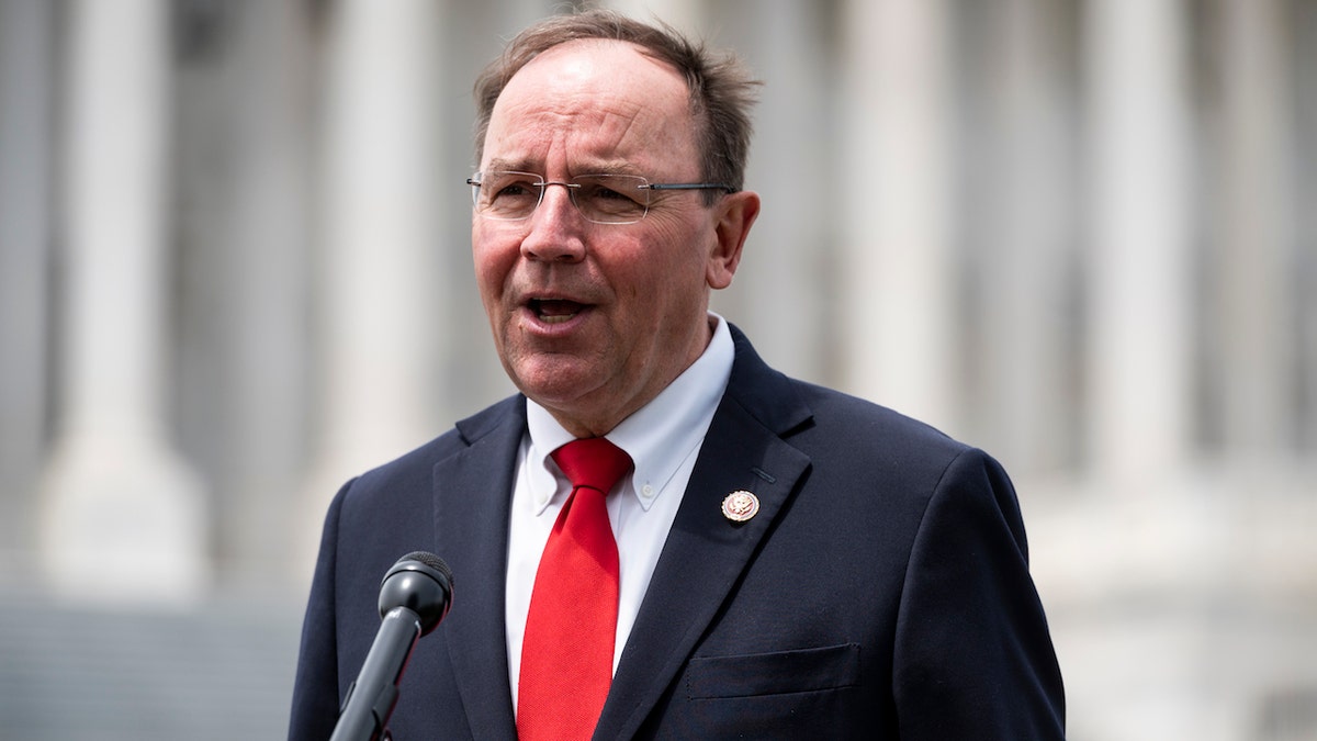 Rep. Tom Tiffany, R-Wisc., speaks during a television interview outside of the Capitol after being sworn in as a member of Congress on Tuesday, May 19, 2020. (Photo By Bill Clark/CQ-Roll Call, Inc via Getty Images)