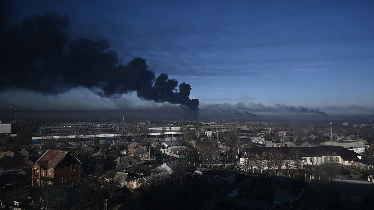 A plume of black smoke in Ukraine