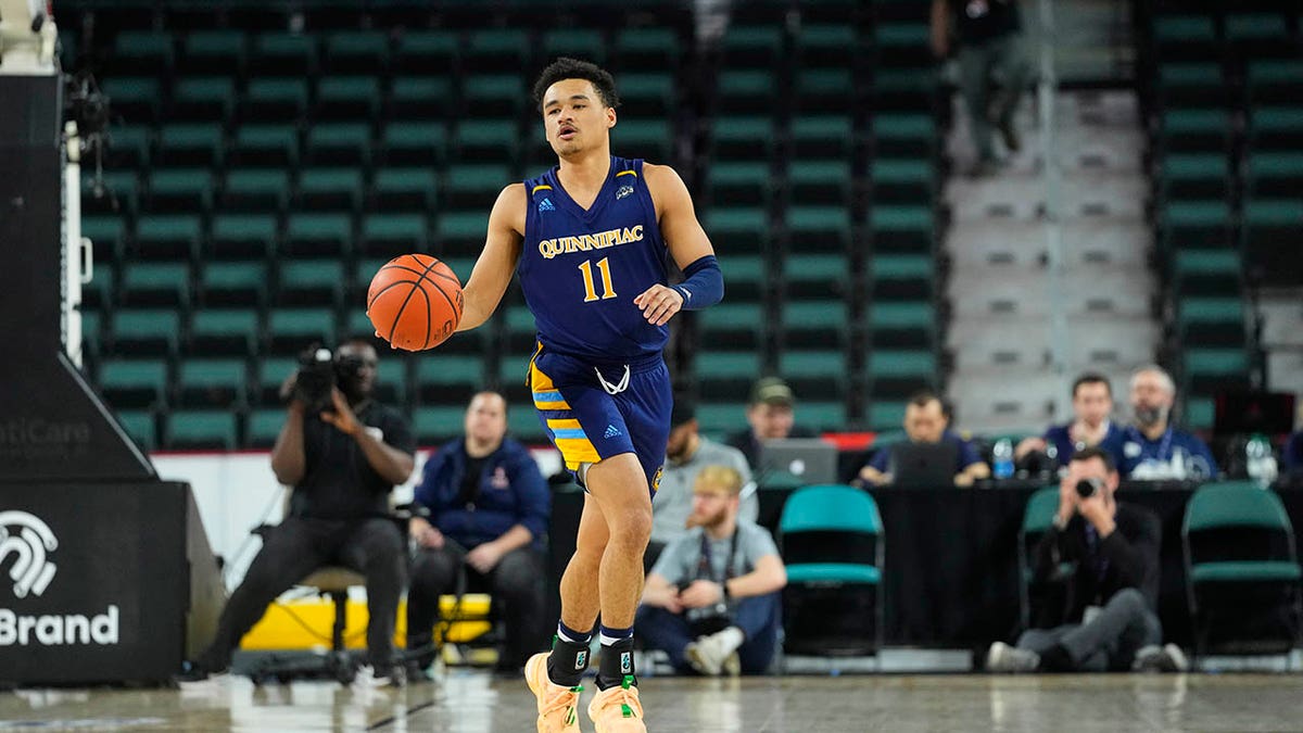 Quinnipiac Bobcats Guard Dezi Jones in a game against St. Peters