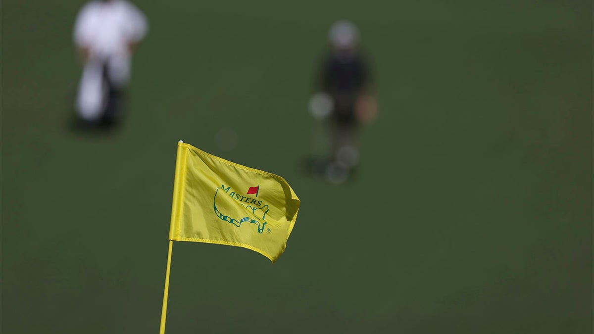 A closeup of the Masters flag