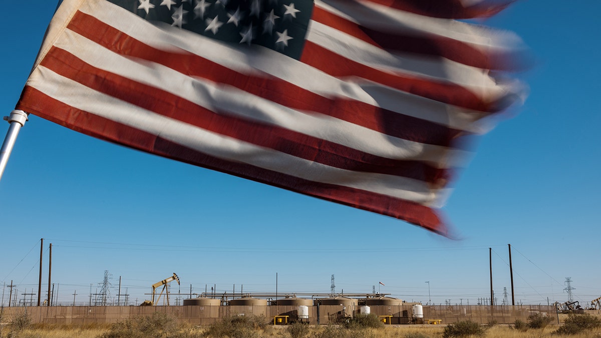 American flag on Texas oil drilling site
