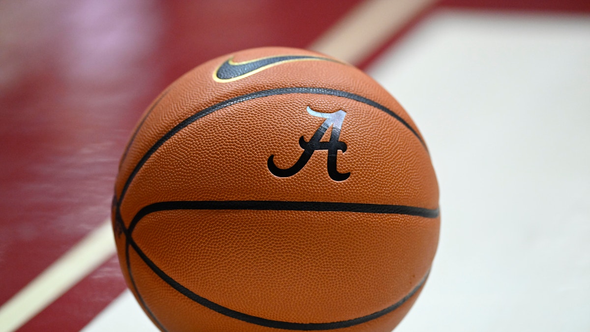 College Basketball: a general view of a basketball with the Alabama logo displayed vs LSU during game at Coleman Coliseum. Tuscaloosa, AL 1/14/2023