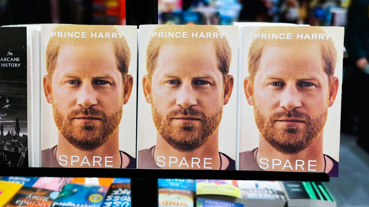 Three of Prince Harry's book "Spare" are displayed in a book store