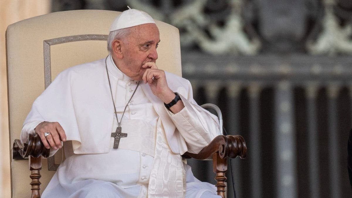 Pope Francis seated during a March 2023 general audience